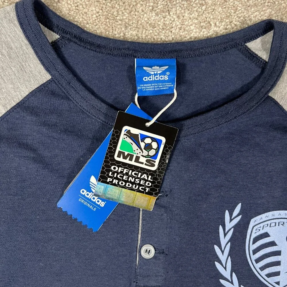 Adidas Mens L Blue Gray Sporting Kansas City MLS Soccer Raglan Sleeve Jersey NWT - Picture 3 of 7